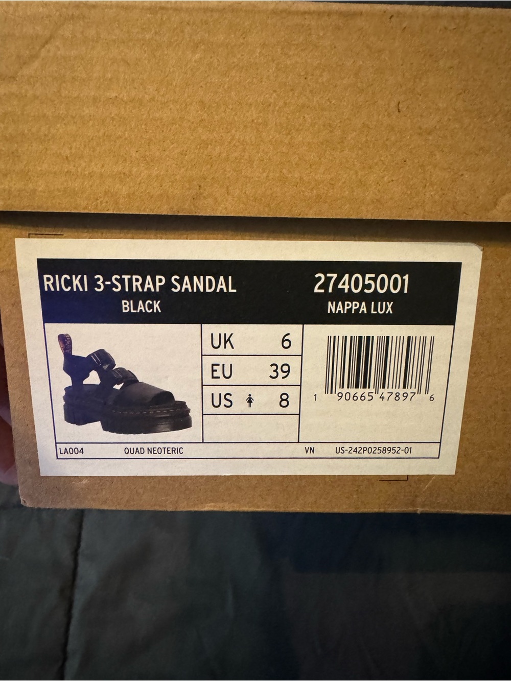 Dr. Martens Ricki 3-Strap Sandal Black Nappa Lux Never worn!